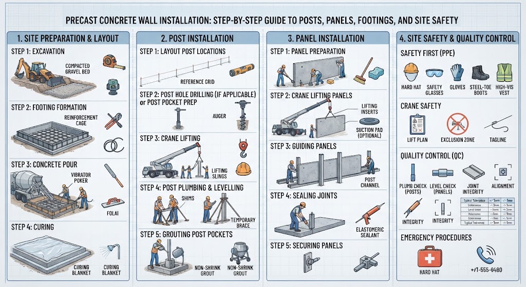 Precast Concrete Wall Installation: Step-by-Step Guide to Posts, Panels ...