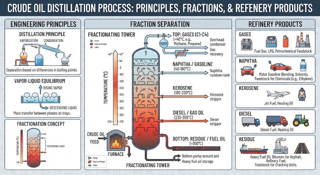 Crude Oil Distillation Process: Engineering Principles, Fraction ...